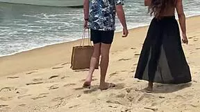 guy yanks bikini aside and pounds her hard on the beach