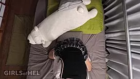 petite japanese babe shoves xxl toys deep in her tight pussy