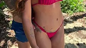 guy yanks bikini aside and pounds her hard on the beach