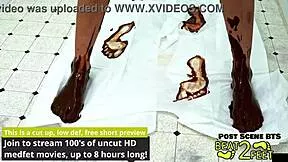 RAVEN ROGUE'S PETITE FEET SUCKED IN GIANT CHOCOLATE PUDDING TUBE DIRTY TOE FUN!