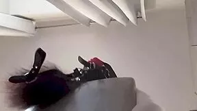 Milf bound to chair moans through 42 minutes of rough doggy mouth and pussy pounding
