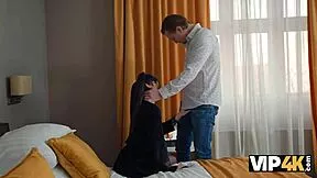 wow sexy brunette wife in stockings surprises old hubby with first time black cock!