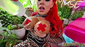 oiled busty goth ms red x teases with handjob before deep fat ass pounding