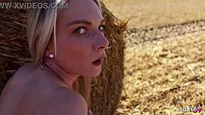 Petite German blonde teen's risky outdoor POV fuck