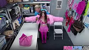 shy petite office pornstar keeps heels on while deepthroating boss cock