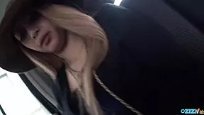 Asian teen with big clit and nipples sucks cock deep in backseat before tight pussy ride