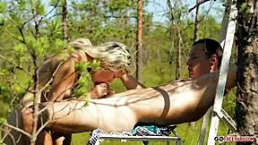 Hd forest pounding bends her big ass over for doggystyle ride
