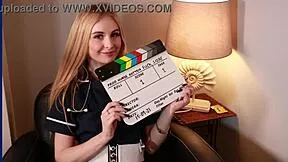 Horny nurse in stockings deepthroats patient cock till cum covered facial!