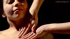 cute petite brunette vika's hairy virgin pussy gets oiled massage to first orgasm