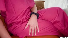 damn this french big ass caregiver gets roughly double penetrated at home... oops during shift