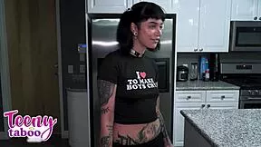 Tattooed Petite Stepsdaughter Pigtails Bent Over for Stepdad's Doggystyle Creampie Discipline