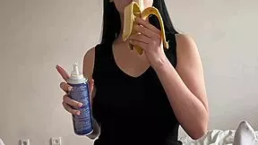 Juicy Big Ass Wife Deepthroats Huge Cock After Banana Tease Then Rides Hard