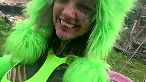 Adorable Inked German Goth Petite Rides Massive Dildo In Cute Punk Outfit Tattoo Skinny Toys Backstage