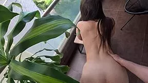 real 18 year old babe rides cock hard on outdoor balcony