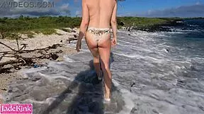 my girlfriend strips nude flashin' her curvy body on crowded public beach