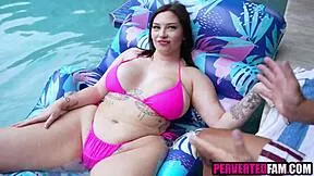 A busty stepdaughter with big natural tits finds older guys irresistible in her pursuits