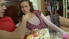 hunk milo unloads hot cum all over nora's pretty face after pounding