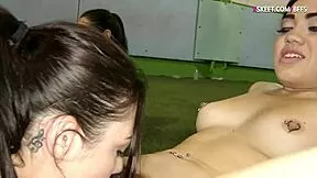 these teen lesbos get so wild licking pussy outdoors in the fields