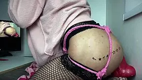The trans ladyboy wrecks her narrow ass with massive dildo hardcore
