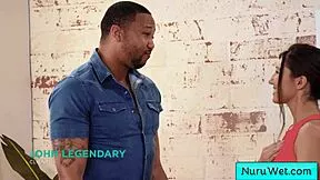 sexy naughty masseuse maya woulfe rubs black client with nuru gel wet pussy massage turns wild john legendary 😏🖤💦