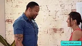 sexy naughty masseuse maya woulfe rubs black client with nuru gel wet pussy massage turns wild john legendary 😏🖤💦