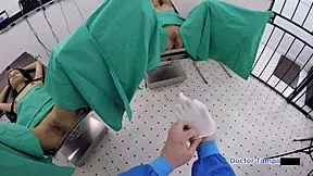 Nurse, your petite shaved pussy needs my cock now before creampie in hospital POV? says Dr Tampa to Aria Nicole