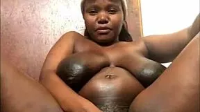 Pregnant ebony boldly spreads tight pussy wide craving your stare