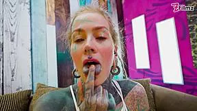 Tattooed Goth Fingers Anal in White Lingerie and Toys