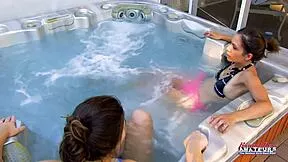 jamie litton vicky's curvy tits tease in hot tub with slow handjob swallow finish