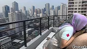 i'm the hijab nurse ditching duty for rooftop public wet blowjob... so naughty