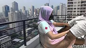 i'm the hijab nurse ditching duty for rooftop public wet blowjob... so naughty