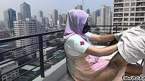 i'm the hijab nurse ditching duty for rooftop public wet blowjob... so naughty