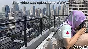 i'm the hijab nurse ditching duty for rooftop public wet blowjob... so naughty