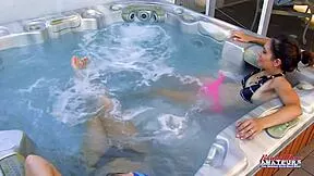 jamie litton vicky's curvy tits tease in hot tub with slow handjob swallow finish