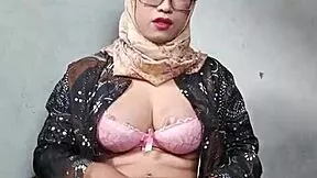 asian hijab ladyboy strokes cock in solo play