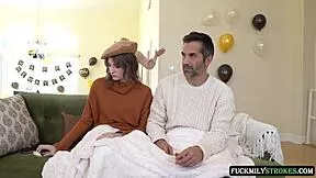 No Panties Miniskirt Drives Stepdad Wild! He Fucks Stepdaughter While Wife Preps New Year's Party