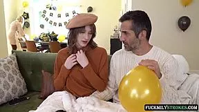 No Panties Miniskirt Drives Stepdad Wild! He Fucks Stepdaughter While Wife Preps New Year's Party