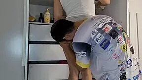 irritating my stepsis with hard cock while she cleans till she begs creampie in tight pussy?