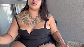 SMOKING ON BALCONY FLASHING MY JUICY LATINA PUSSY LIPS TO NEIGHBOR