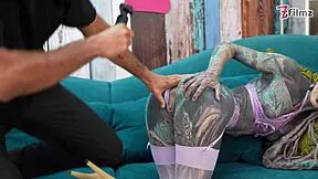 sexy hippie goth in lingerie gets passionately fucked missionary by interviewer