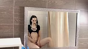step-sis caught rubbing pussy in bathroom gives messy deepthroat blowjob