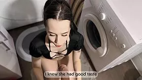 step-sis caught rubbing pussy in bathroom gives messy deepthroat blowjob