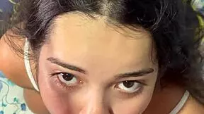 brunette teen sucks soft cock until veiny monster hardens deepthroat pov submissive