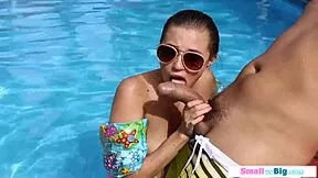 petite 18 yo teen sucks instructor's monster cock outdoors in bikini