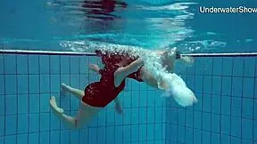 diana and simonna nude teens splash in pool together