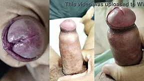 Skinny nerd girlfriend strokes fat old friend's huge cock till explosive cumshot