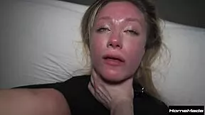 College petite moans deepthroat submissive facefucking ends in creampie