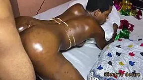 New boyfriend's huge cock pounds sweet ebony teen pussy after xmas! 🎄🍆💦
