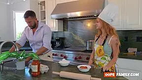 Redhead teen 69s uncle while licking pizza spunk