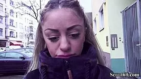 german scout dana-jayn 23yr with huge tits in outdoor casting interview